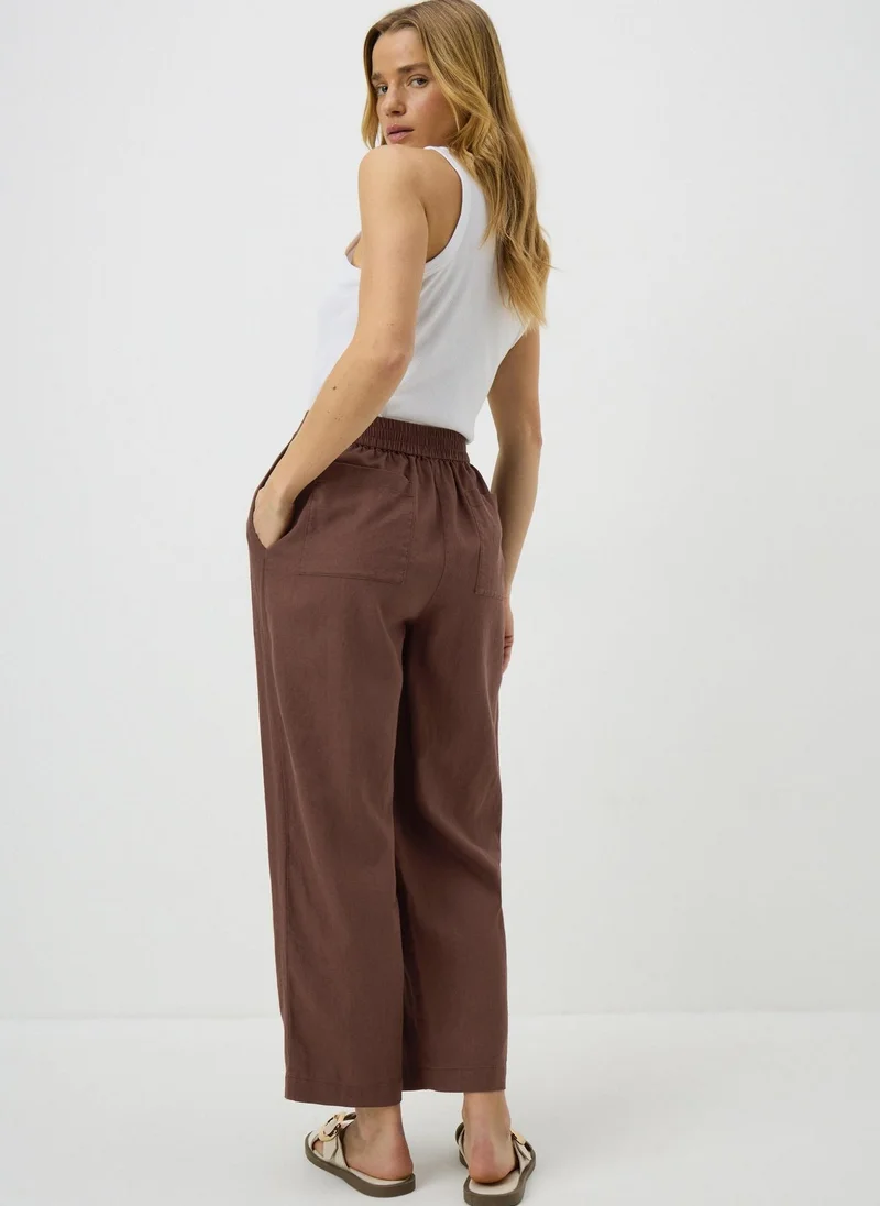 Matalan Brown Chocolate Brown Linen High Waist Carrot Leg Trousers for Women | Best Price UAE